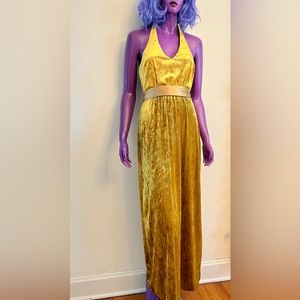 Gold velvet v-neck halter maxi dress Evening Gown